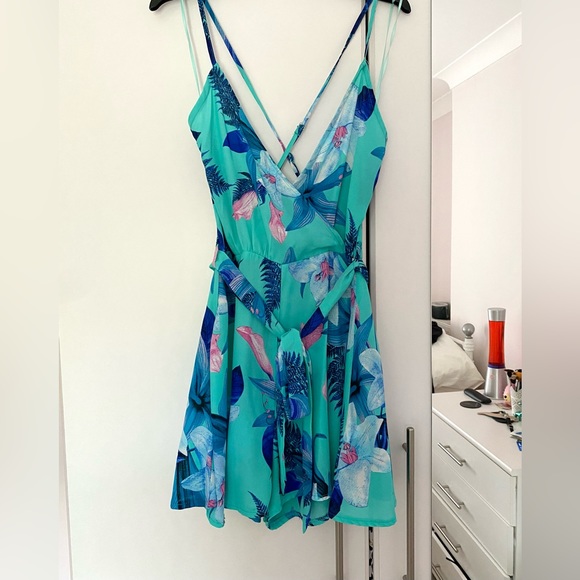 Quiz Pants - Quiz mint green turquoise blue floral playsuit size 10